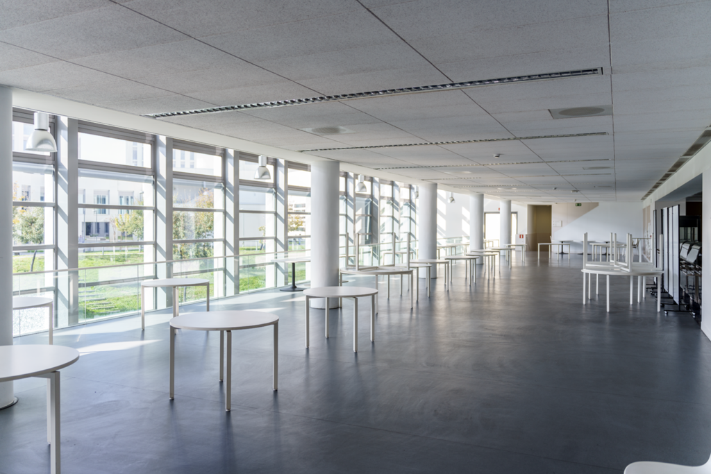 Event space for parties or speaking engagements with a concrete floor polished and pristine