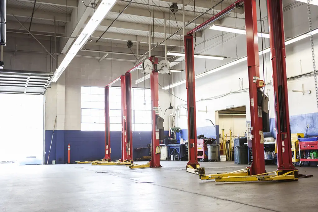 Auto Repair Shop with non-slip concrete flooring
