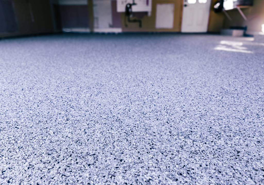 Flake Garage Floor Coating with White, Gray, and Black Flake