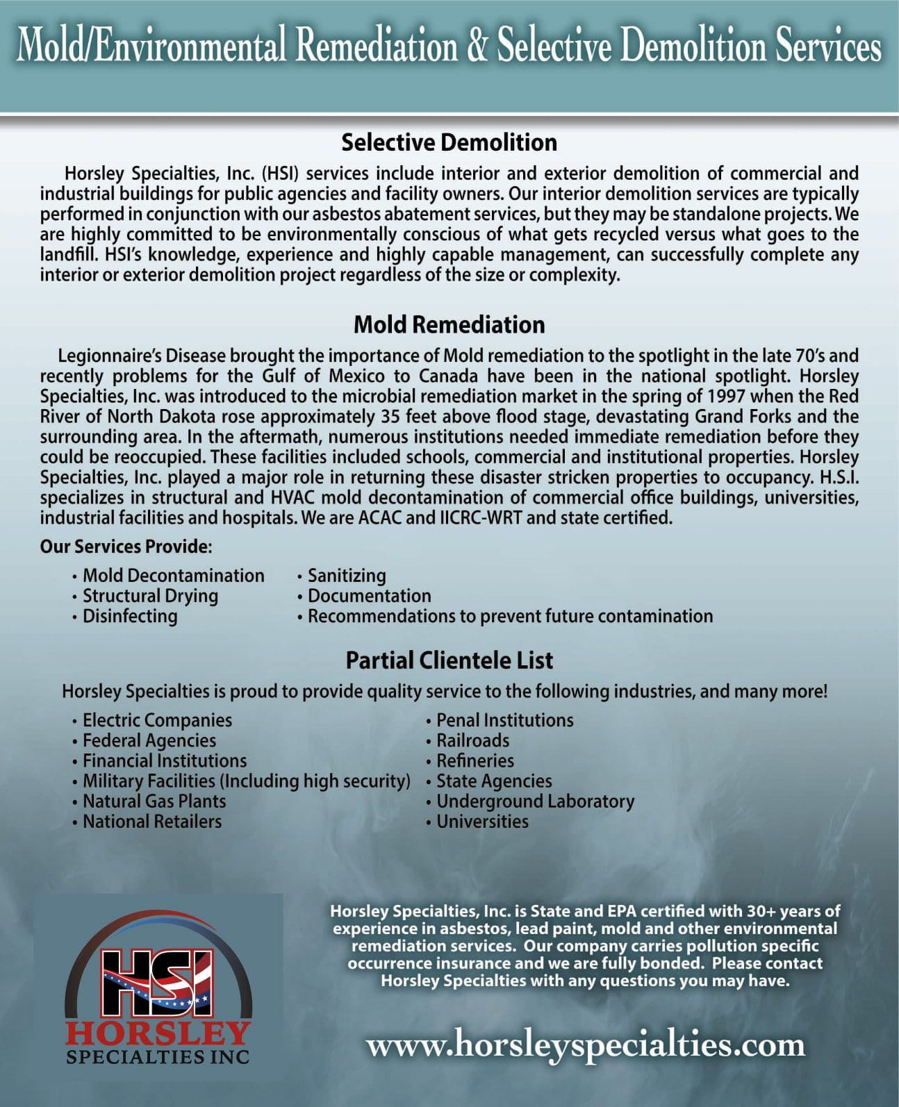 Mold Remediation & Selective Demo Services Brochure