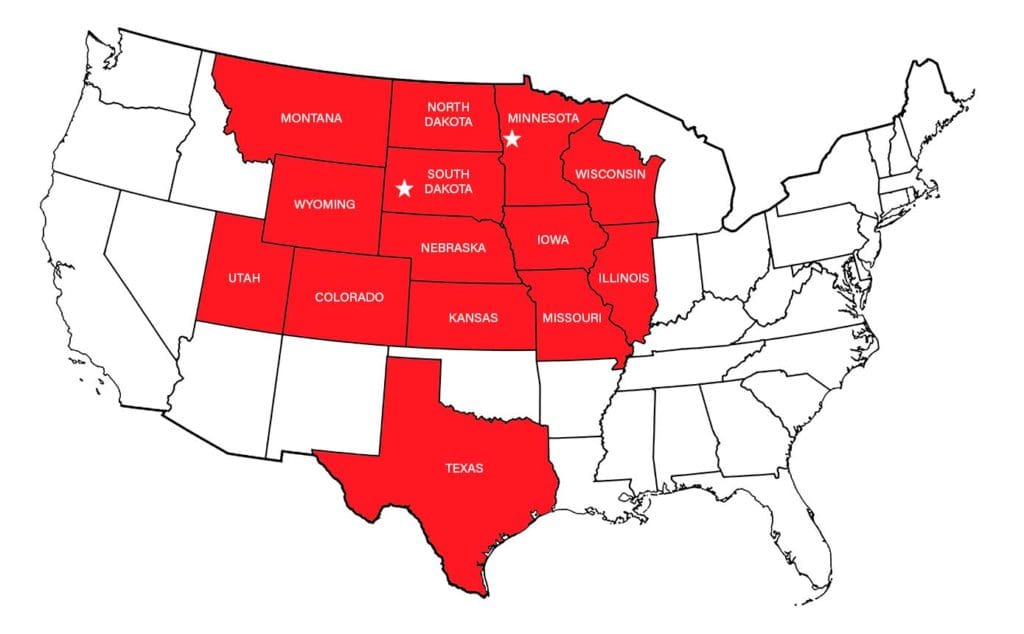 United States map showing locations that Horsley Specialties services