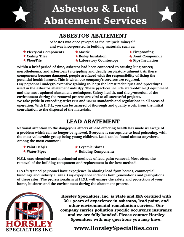 Asbestos and lead abatement services flyer